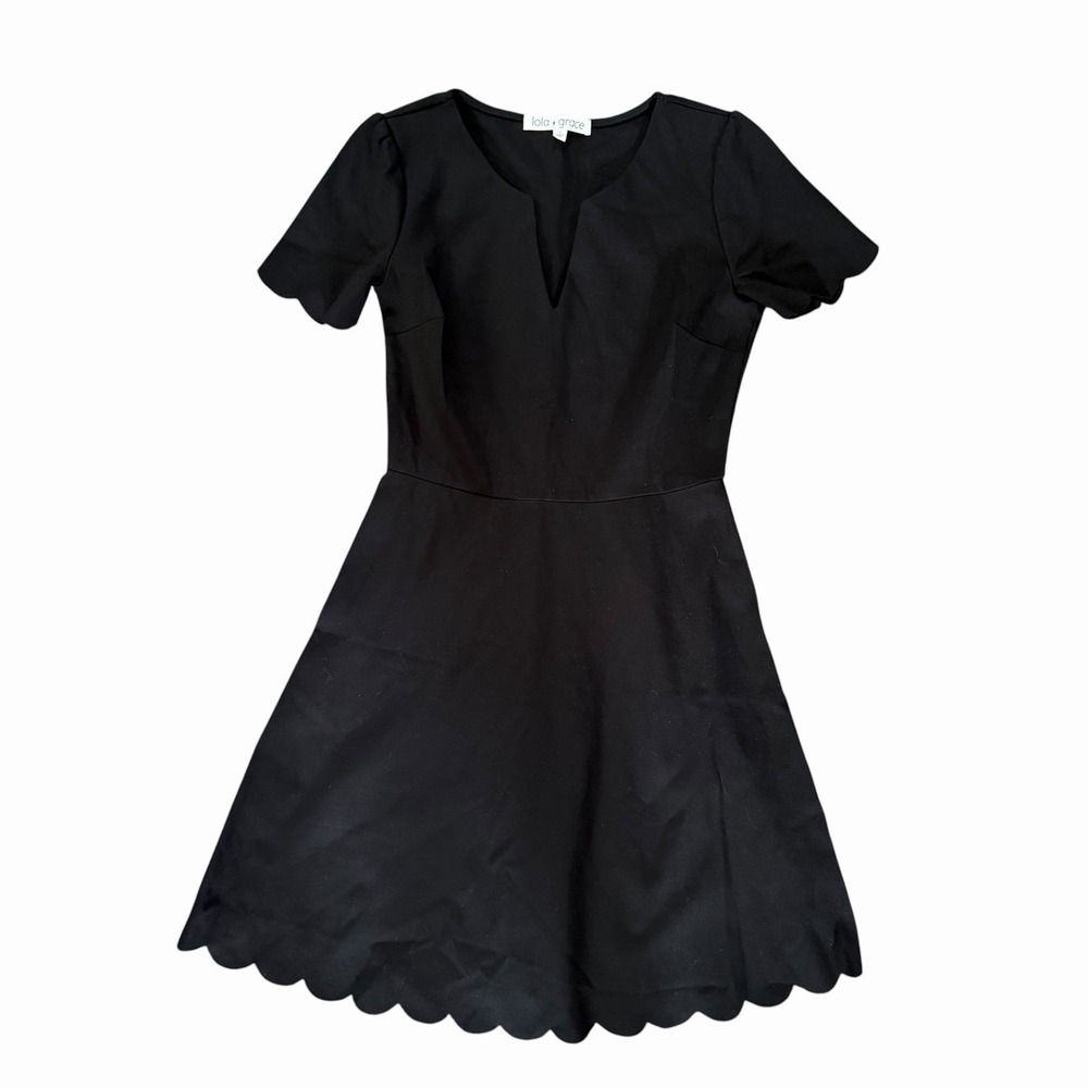 Lola Grace Scallop S Black Mini Dress A Line Sheath Crepe Stretch Staple Party‎